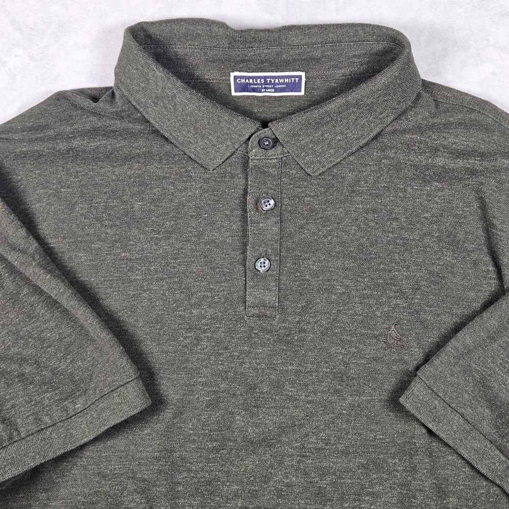 Charles Tyrwhitt Polo Shirt Mens XXL Green Cotton Blend Stretch Logo London